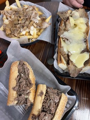 Cheese Steak FRIED PORK FRIES and Roast Pork sandwich