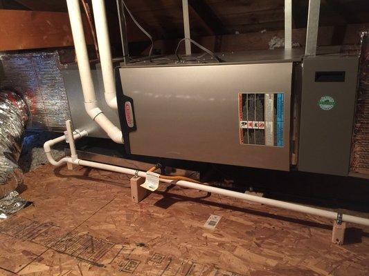 This is a furnace 90% plus Lennox install in the attic