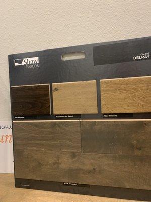 Wood samples at model home.  Clients get to choose finishes.