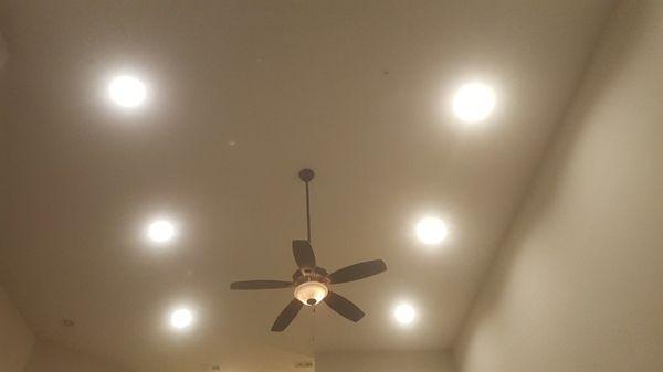 Ceiling fan and recessed lights