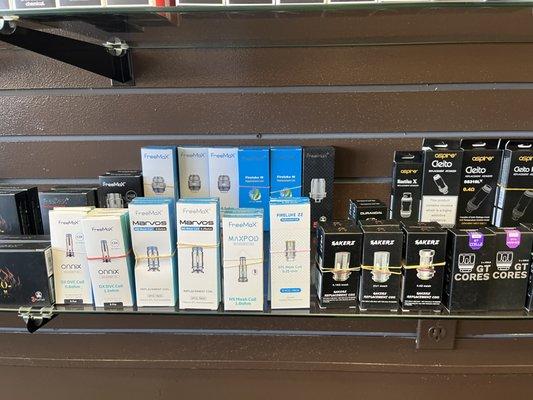 Coils and pods at smoke shop.