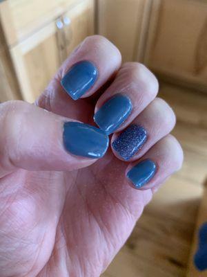 Loved this denim-like dip mail color. It matched all my jeans. I had a pedicure too and Chris (the owner of Nail City) picked for me.