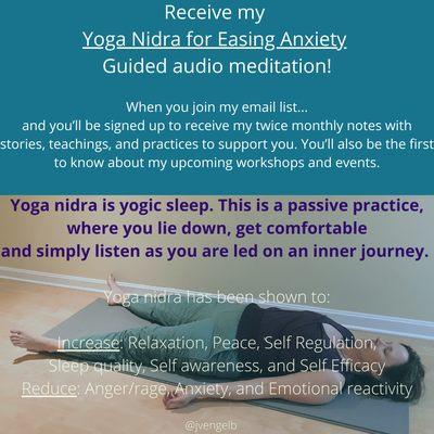 Sign up for mailing list and receive a free guided Yoga Nidra recording for easing Anxiety https://maitrisomatics.com/resources/