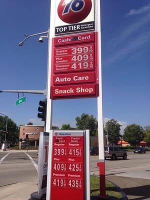 misleading big sign is not the actual price - see fine print below, it's $0.16/gal more