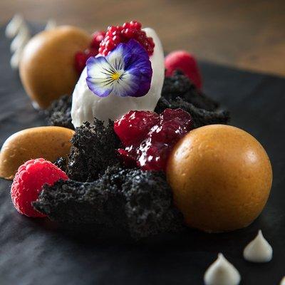 Chocolate Soil, Pumpkin Chibouste, Raspberry Caviar