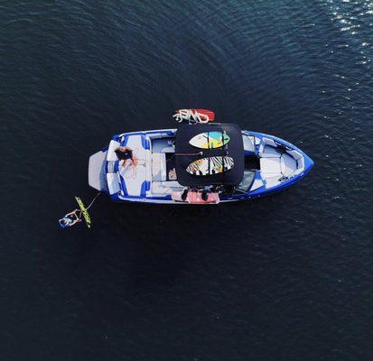 Wakesurfing in Montauk, NY in front of Duryea's Lobster Deck!