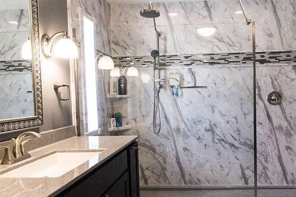 Shower remodel with rain head shower head.