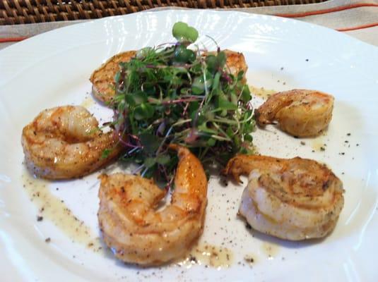 Chili Lime Shrimp with Micro Green salad.