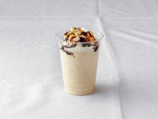 Classic vanilla malted milkshake, whipped cream, fudge and caramel sauce