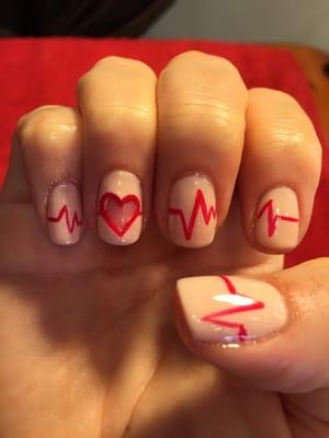 Heartbeat nail art for Valentine's Day!