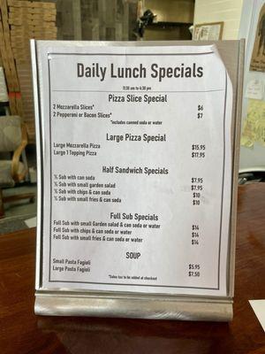 Daily Lunch Specials Menu