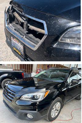 Before and after body repair on a 2016 Subaru outback