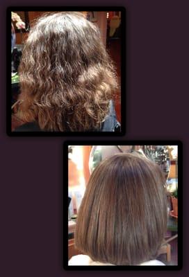 Keratin hair straightening treatment and grey hair brightening service. Client wanted  to keep grey.