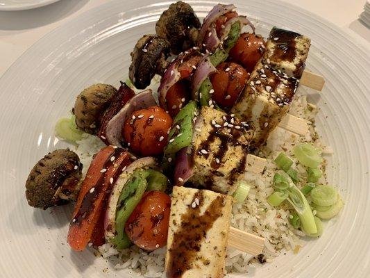 Grilled tofu and vegetable kabobs