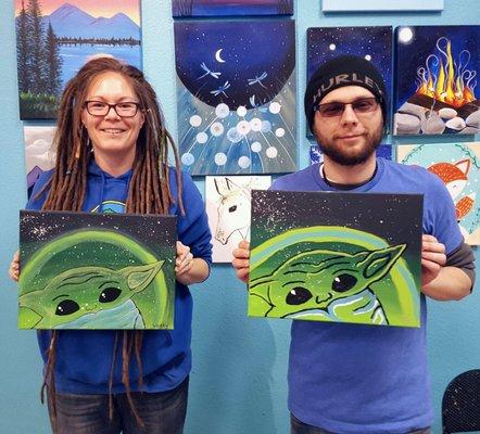 Baby Yoda at paint & sip