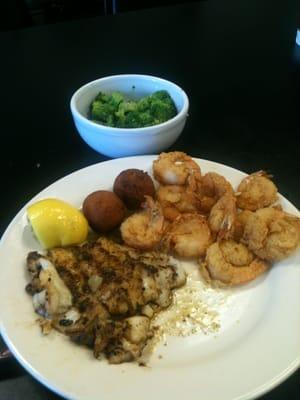 Two seafood combo - fried shrimp and grilled grouper