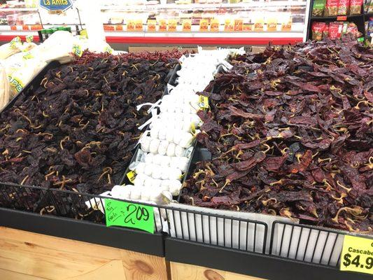 Chile peppers galore, all the ingredients for Mexican cooking