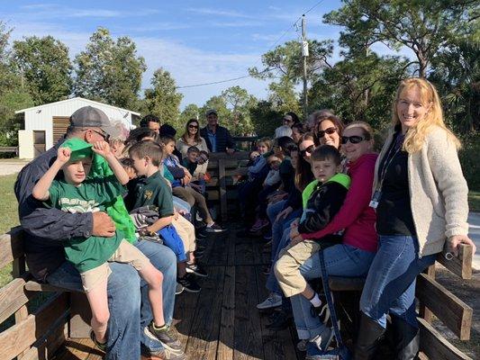 Tractor-drawn wagon ride farm tour at Worden Farm