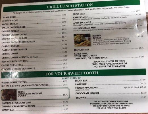 2o19 Grill Lunch Station and For Your Sweet Tooth... Menu