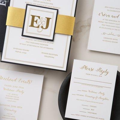 Suel Wedding - foil stamping and custom monogram design.