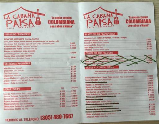 Cantina Menu