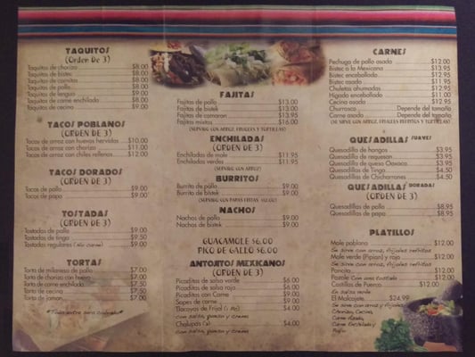 Sabor a Mexico - Menu 2 Back