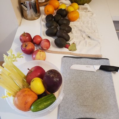 Fresh veg and fruits from Young's Farm ready to be juiced!