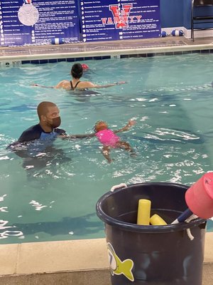 My 3 year old swimming laps, floating etc with the awesome techniques learned by coach Reggie