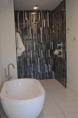 Glass tile shower & soaking tub