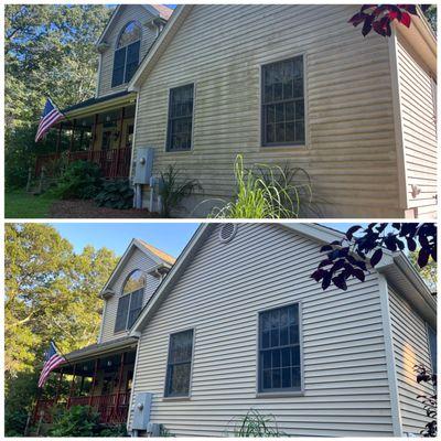 Before and after of residential home wash