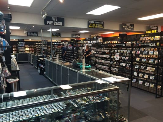 Store interior from front door. Portable consoles and games are seen in the case closest to the entrance.