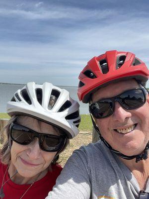 Enjoying our e-bikes at Poverty Point State Park