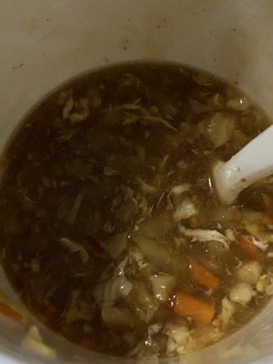 Hot and sour soup!!!   More like egg drop soup with hot oil.