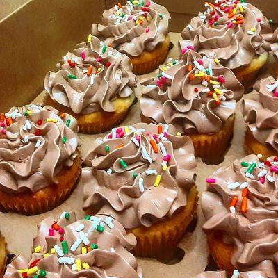 Yellow Cupcakes with Chocolate Swiss Buttercream