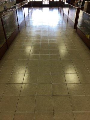 Cleaned tile with CRB 17" machine. Sealed it after with a  coat of sealer and a coat finisher gloss non slippery