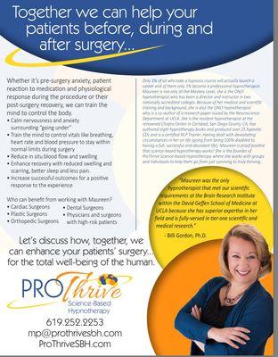 I offer Pre- & Post- Surgical Personalized Recordings. You're calmer before & more comfortable with my SIDE-EFFECT FREE PAIN MANAGEMENT plan