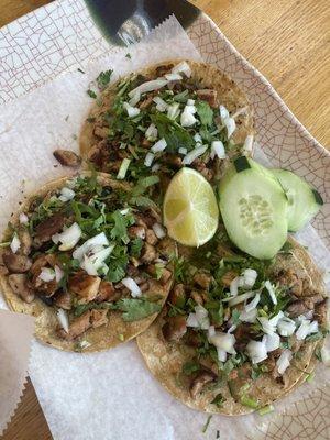 3 chicken tacos cilantro and onion