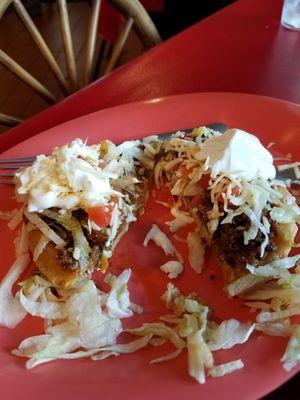 Grond Beef Sopes cut in half. So good!