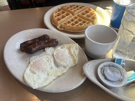 Belgian Waffle with Eggs and Sausage