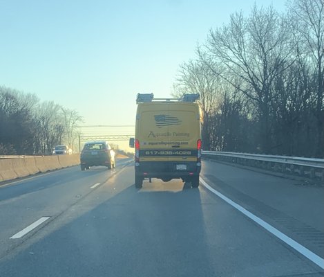 Unsafe driver and passenger in this Aquarelle Painting van on 128N in Beverly, MA on April 11, 2022.