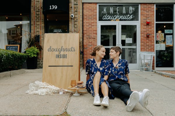 Nontraditional elopement in Providence, Rhode Island. LGBTQ, doughnuts, tiny wedding.