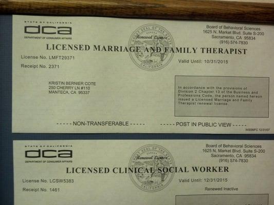 Licensed Marriage & Family therapist.