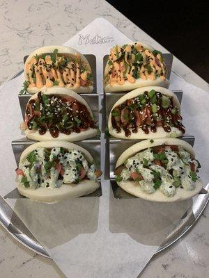 Bao combo - get 3 for $12. 
Spicy chicken, pork belly, Shittake mushroom bao.