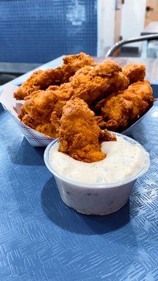 Battered tenders with garlic parm on the side