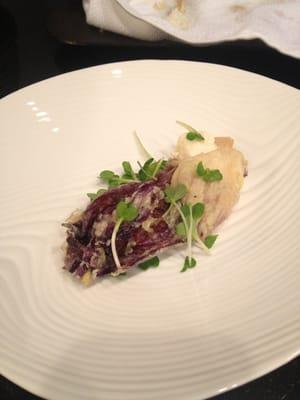 Feta and black truffle stuffed radicchio leaf