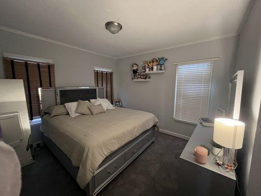 Master bedroom, they fixed the wall and added they grey color that I wanted