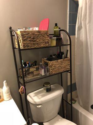 More baskets!!! Toilet shelving is great when you have to store bathroom items