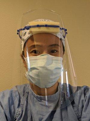 PPE: n95 mask, ASTM level 3 double faceshield and surgical cap