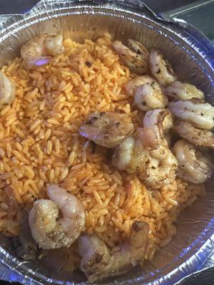 Grilled Shrimp over Rice and Salad