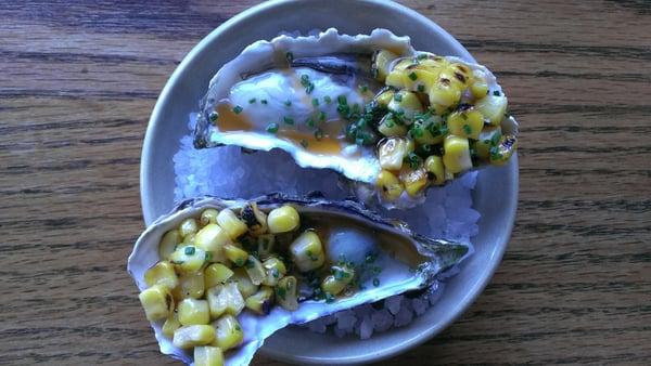 Marin Atlantic oysters with roasted corn!